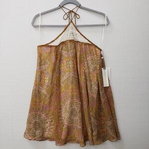 ONeill S Vadella Print Halter  Shift Mini Dress Strappy Racerback Orange Lined